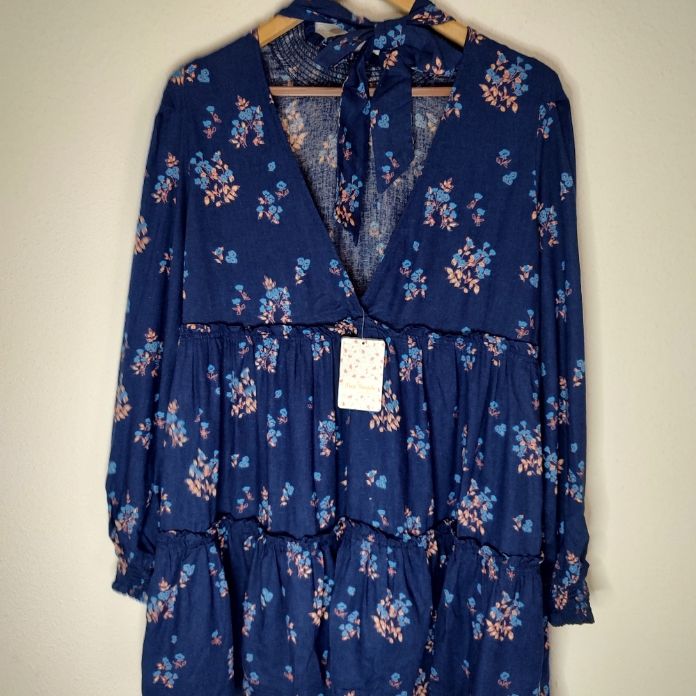 Free People Petit Fours Mini Indigo Blue Floral Dress Size Small